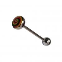 Stalen Swirl Tongpiercing met Kleurrijk Logo -