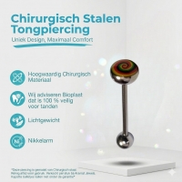 Stalen Swirl Tongpiercing met Kleurrijk Logo -