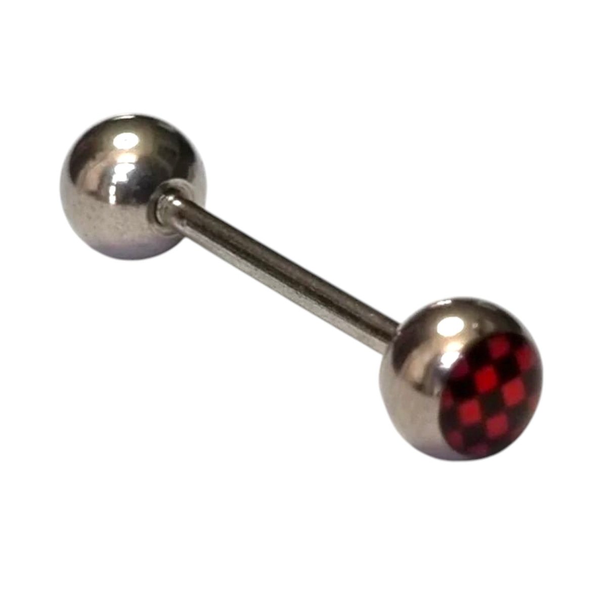 Stijlvolle Stalen Tongpiercing met Ruitjesdesign -