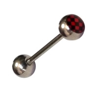 Stijlvolle Stalen Tongpiercing met Ruitjesdesign -