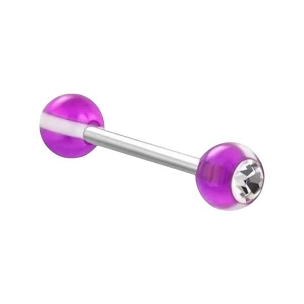 Stalen Tongpiercing met Kristal -paars -