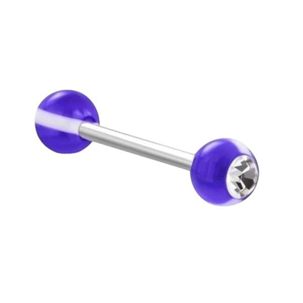 Paarse Stalen Tongpiercing met Transparant Kristal -