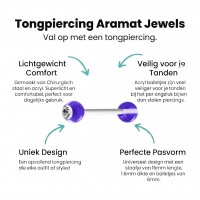 Paarse Stalen Tongpiercing met Transparant Kristal -
