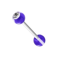 Paarse Stalen Tongpiercing met Transparant Kristal -