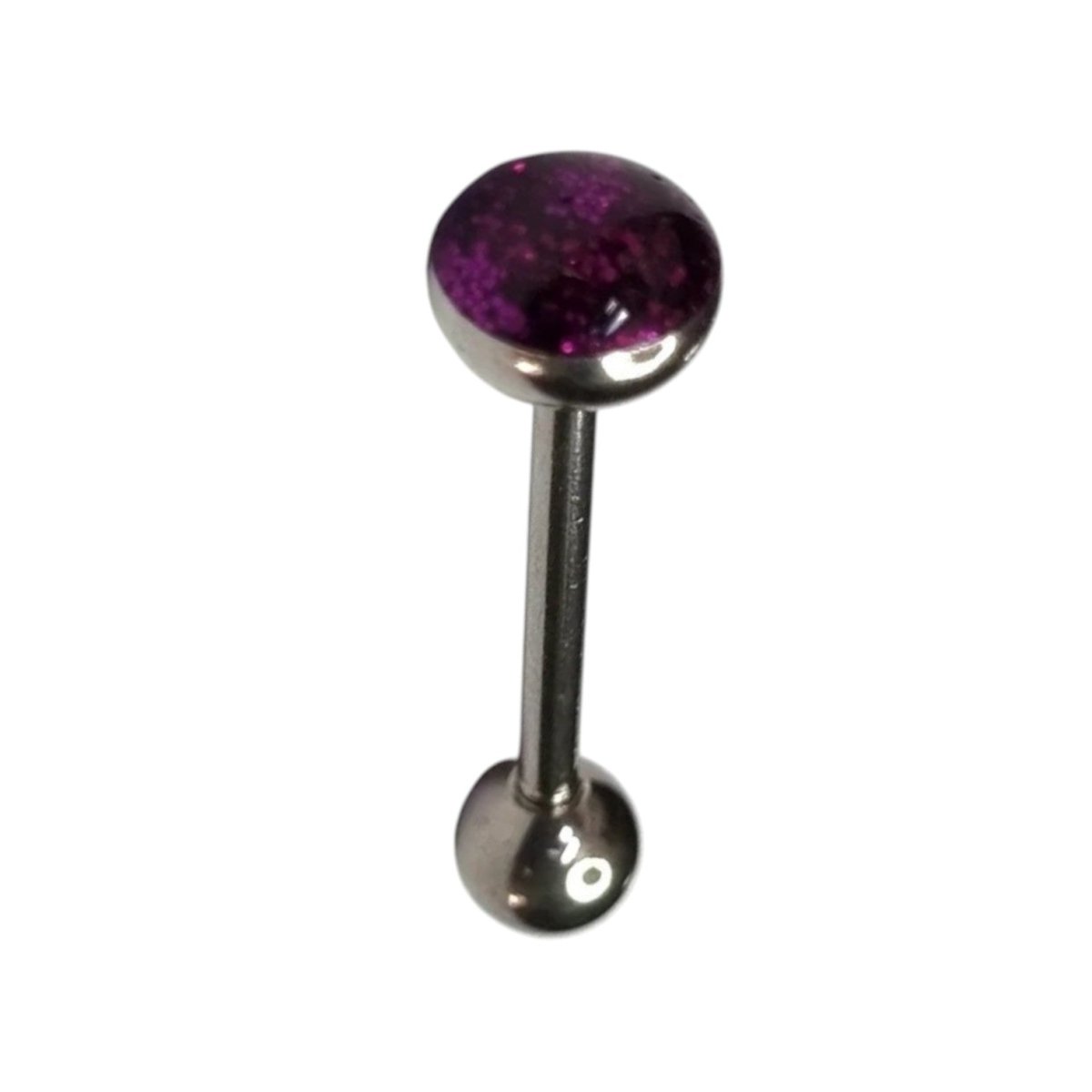 Paarse Glitter Tongpiercing met Staal -