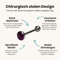 Paarse Glitter Tongpiercing met Staal -