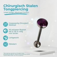 Paarse Glitter Tongpiercing met Staal -