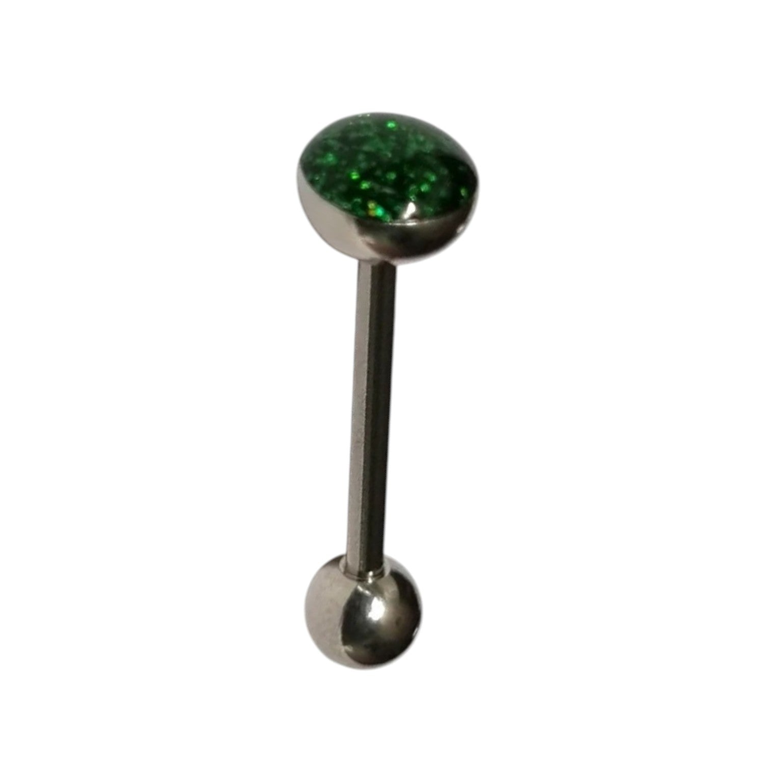Groene Glitter Stalen Tongpiercing -