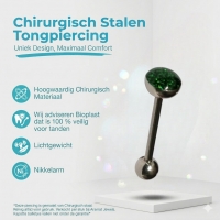 Groene Glitter Stalen Tongpiercing -