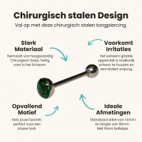 Groene Glitter Stalen Tongpiercing -