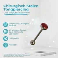 Rode Glitter Tongpiercing van Staal -