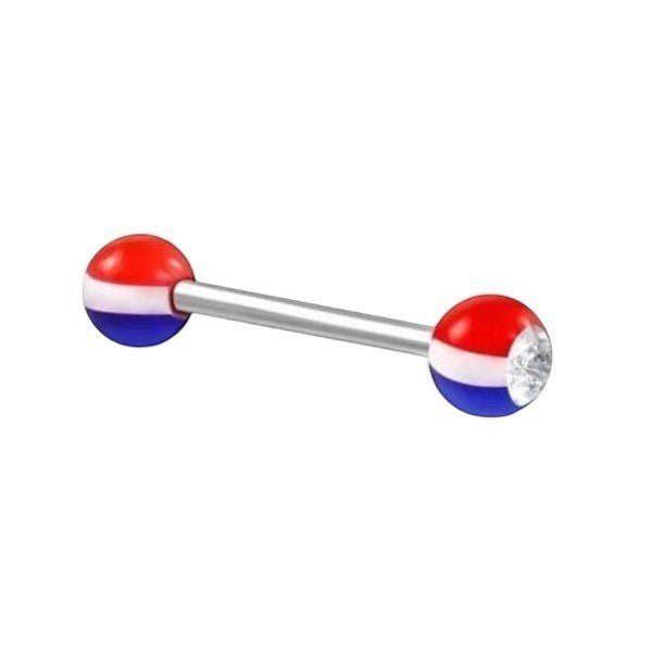 Stalen Tongpiercing met Gestreept Zirkonia -