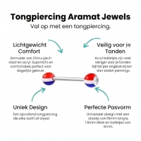 Stalen Tongpiercing met Gestreept Zirkonia -