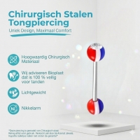 Stalen Tongpiercing met Gestreept Zirkonia -
