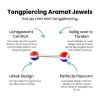 Stalen Tongpiercing met Gestreept Zirkonia -