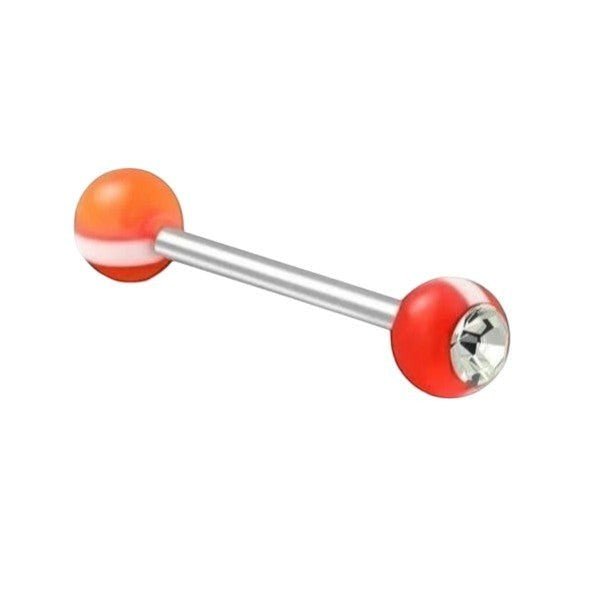 Gestreept Oranje Acryl Tongpiercing met Kristal -