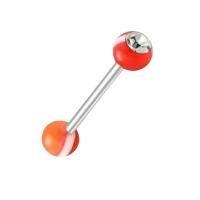 Gestreept Oranje Acryl Tongpiercing met Kristal -