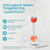Gestreept Oranje Acryl Tongpiercing met Kristal -