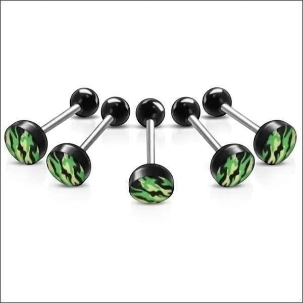 Stalen tongpiercing camouflage kleuren - Groen-Geel -