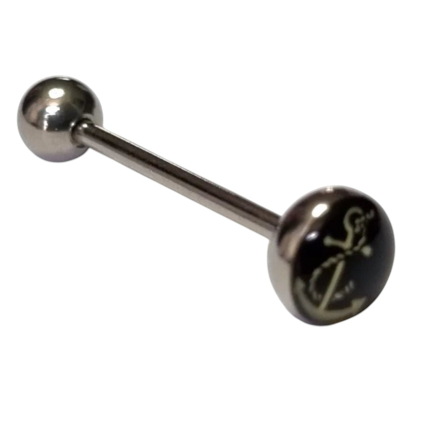 Zilveren Stalen Tongpiercing met Anker Design -