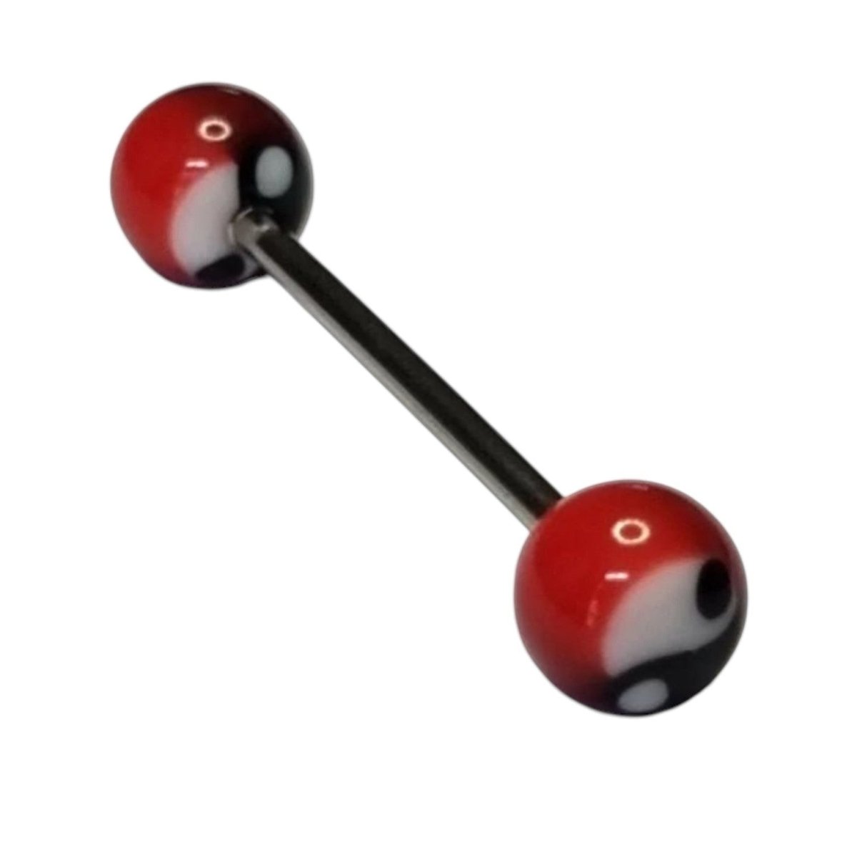 Stalen tongpiercing met acryl balletjes ying yang -