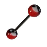 Stalen tongpiercing met acryl balletjes ying yang -