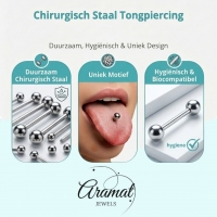 Stalen tongpiercing met acryl balletjes ying yang -