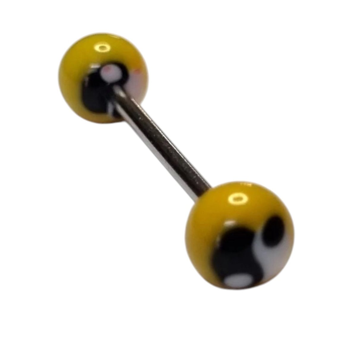Stalen tongpiercing met ying yang balletjes -