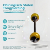Stalen tongpiercing met ying yang balletjes -