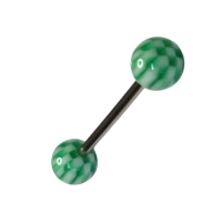 Stalen tongpiercing met acryl balletjes wit groen -