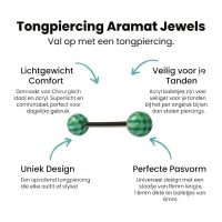 Stalen tongpiercing met acryl balletjes wit groen -