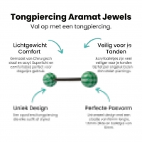 Stalen tongpiercing met acryl balletjes wit groen -