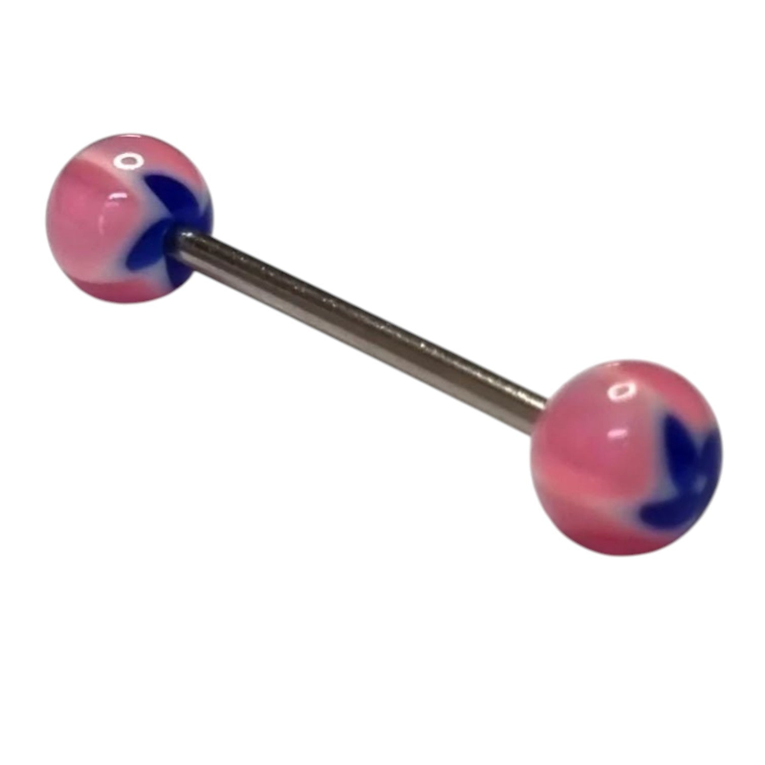 Bloem Tongpiercing Acryl Wit Blauw Roze -