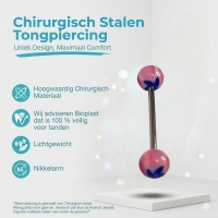 Bloem Tongpiercing Acryl Wit Blauw Roze -