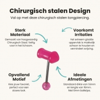 Roze Piemelvormige Tongpiercing in Staal en Acryl -