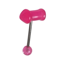 Roze Piemelvormige Tongpiercing in Staal en Acryl -