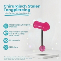 Roze Piemelvormige Tongpiercing in Staal en Acryl -
