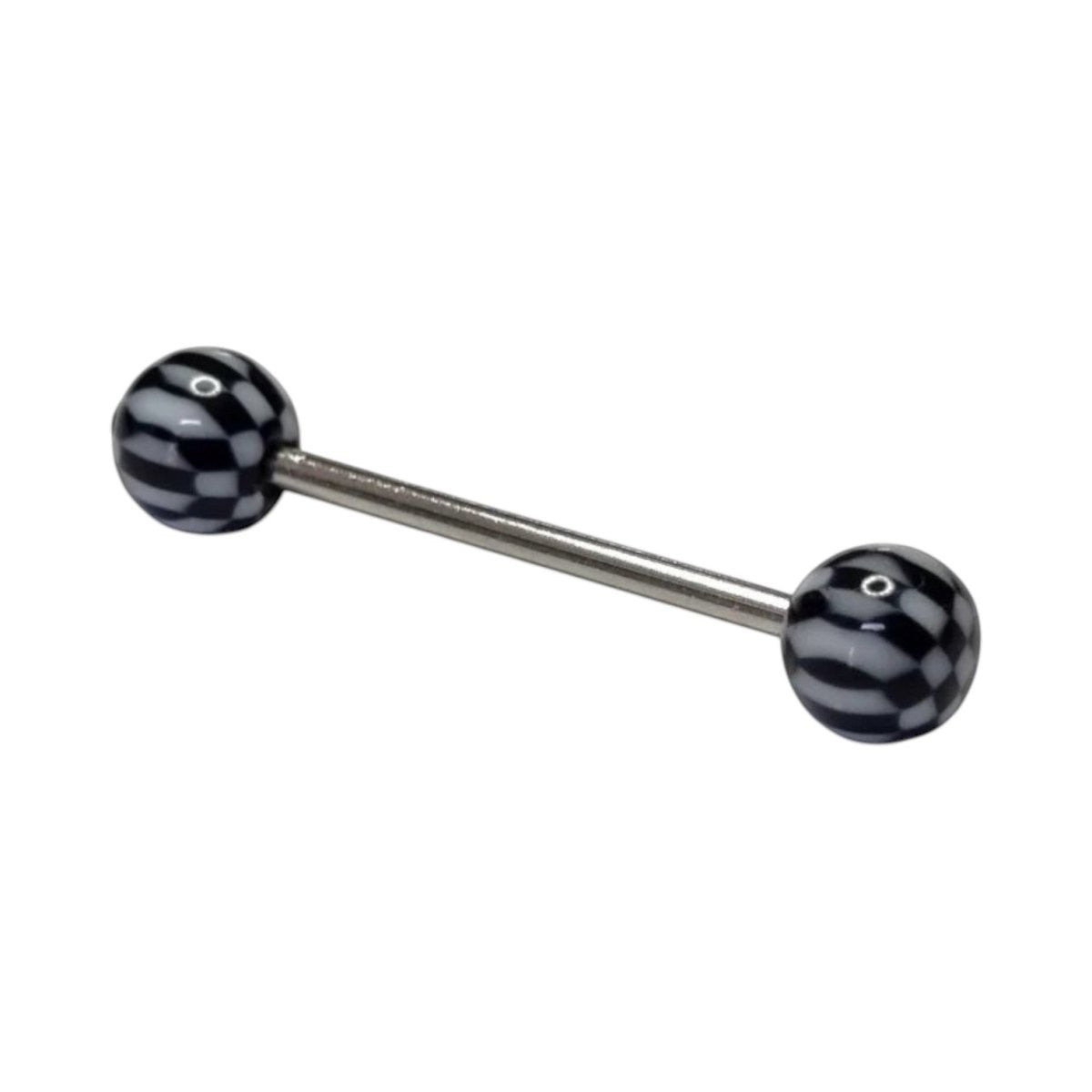 Stalen tongpiercing met acryl balletjes ruitjes -