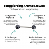 Stalen tongpiercing met acryl balletjes ruitjes -