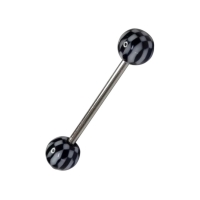 Stalen tongpiercing met acryl balletjes ruitjes -