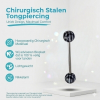 Stalen tongpiercing met acryl balletjes ruitjes -
