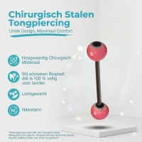 Roze Wit Zwart Acryl Tongpiercing - Staal en Acryl -