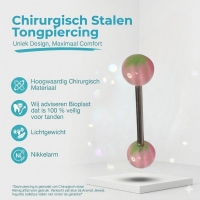 Roze Groen Acryl Tongpiercing -
