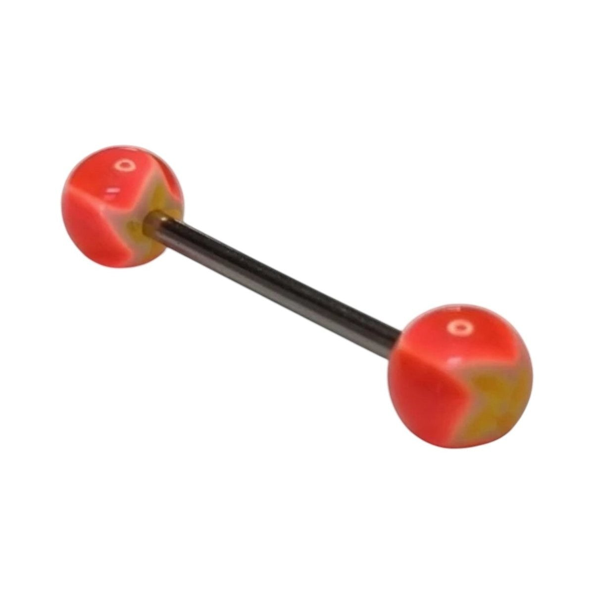 Stalen Tongpiercing met Wit & Oranje Acryl -