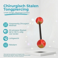 Stalen Tongpiercing met Wit & Oranje Acryl -