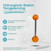 Oranje Acryl Tongpiercing met Staal -