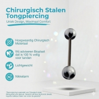 Stijlvolle Stalen Tongpiercing met Acryl Hartjes -