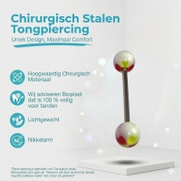 Stalen Tongpiercing Acryl Hartjes - Groen Rood -