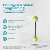 Felgele Tongpiercing met Wit Acryl Balletjes -