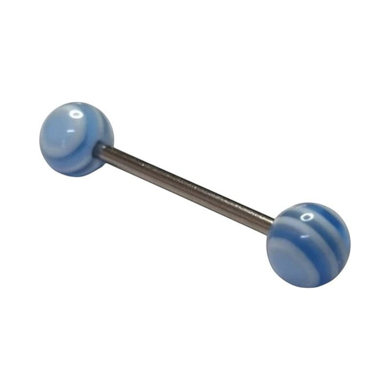 Stijlvolle Blauw Wit Stalen Tongpiercing -